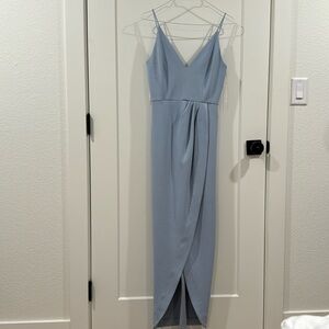 Nordstrom- Wayf- The Ines V-Neck Tulip Gown. Dusty Blue XS